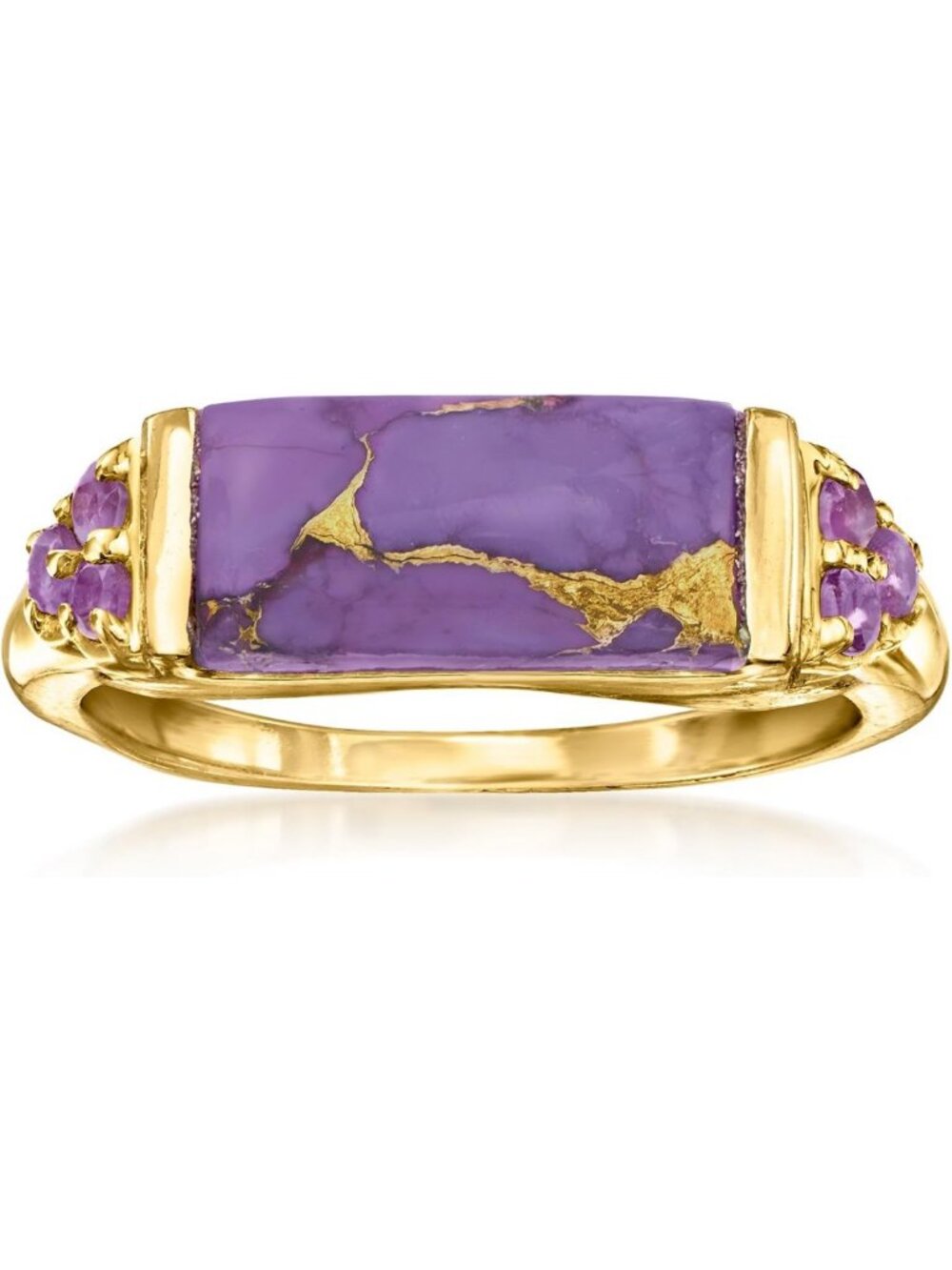 Stunning Purple Turquoise & Amethyst Ring in 18kt Gold Over Sterling Silver
